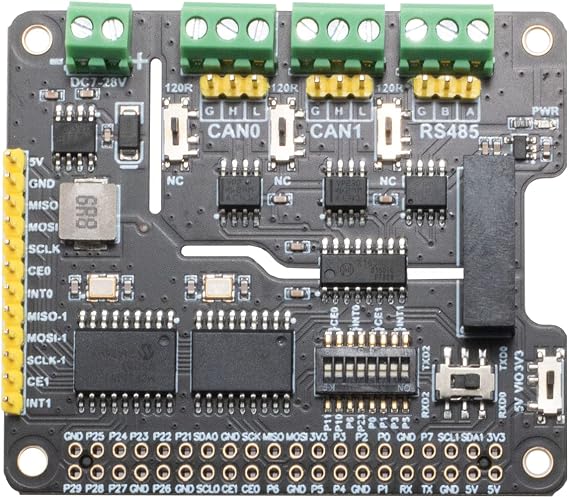 Isolated RS485 CAN HAT for Raspberry Pi Series 2-Ch CAN+1-Ch RS485 Adopts MCP2515 + SN65HVD230 Dual Chips Multiple Protection Circuits SPI Interface Slide Switch for 3.3V/5V Level