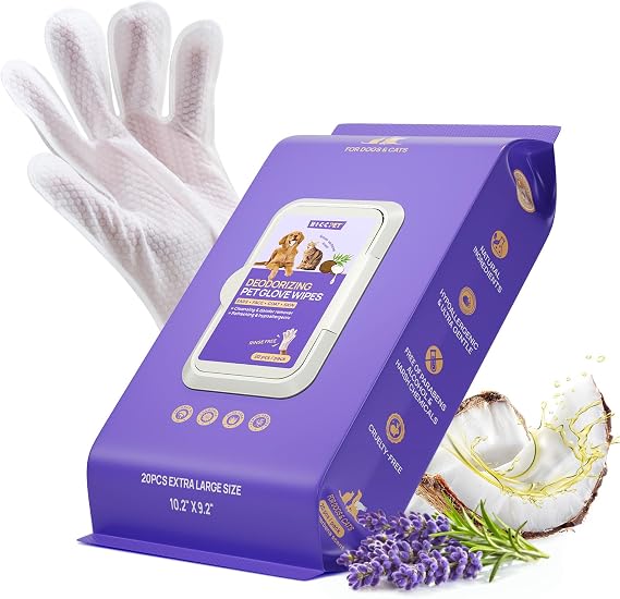 HICC PET Dog Wipes for Dogs & Cats, Glove Design, 20 Count