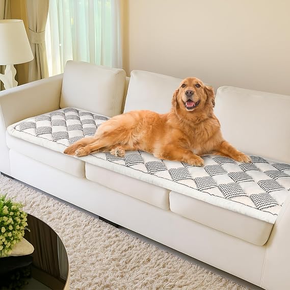 Checkered Couch Cover for Dogs, Sofa Protector for 3 Cushion Couch - Washable Non Slip Sofa Cover, Pet Friendly Dog Bed Mat for Furniture Protection - Grey & White, 27.670.9 Inch