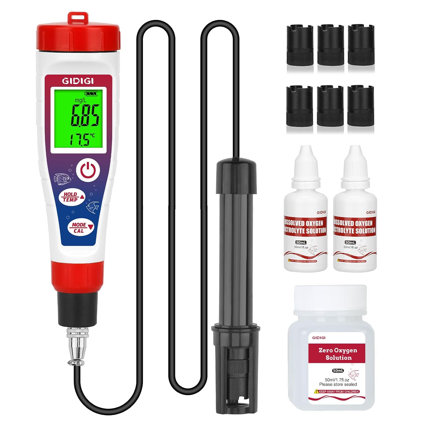 Dissolved Oxygen Meter,Digital Dissolved Oxygen Test Kit with 1.5m Probe Cable, DO Meter Oxygen Analyzer,Aquarium Pond Water Test Kit for Aquaculture Fish Tank Wastewater Treatment