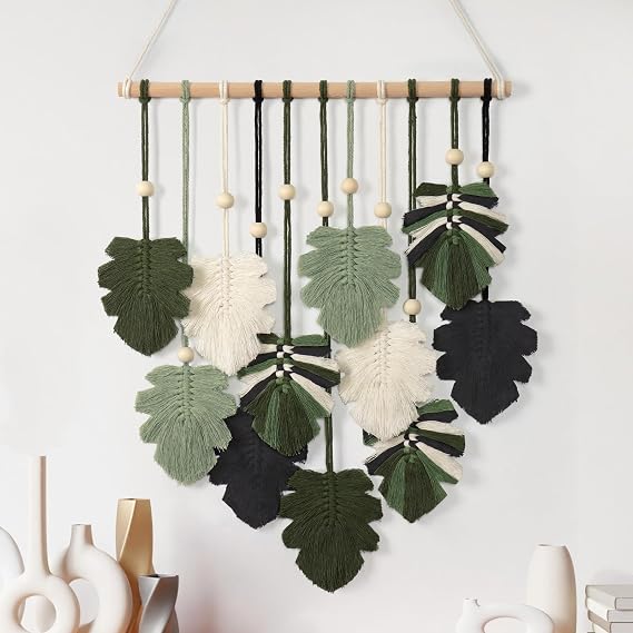 Macrame Wall Hanging Boho Home Decor Bohemian Leaves Woven Yarn Tapestry