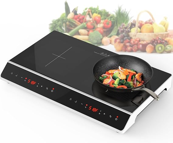 GIHETKUT Double Induction Cooktop, 4000W 2 burner Induction cooktop with LED Touch Screen 9 Levels Settings with Child Safety Lock & Timer 110V Electric burner with hot plate
