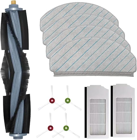 Replacement for Robot Cleaner Ecovacs T10 Plus Accessories Reusable Hard Floor Expert Wet Compatible Microfiber Soft x1 Main Brush x4 Mop Pad x2 Filter x4 Edge Brush Set (11Set)