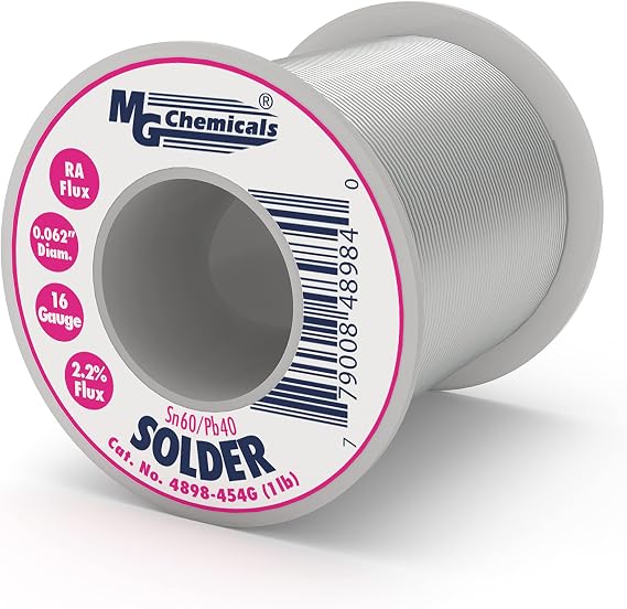 MG Chemicals - 4898-454G 60/40 Rosin Core Leaded Solder, 0.062" Diameter, 1 lbs Spool | 0.062" Diameter