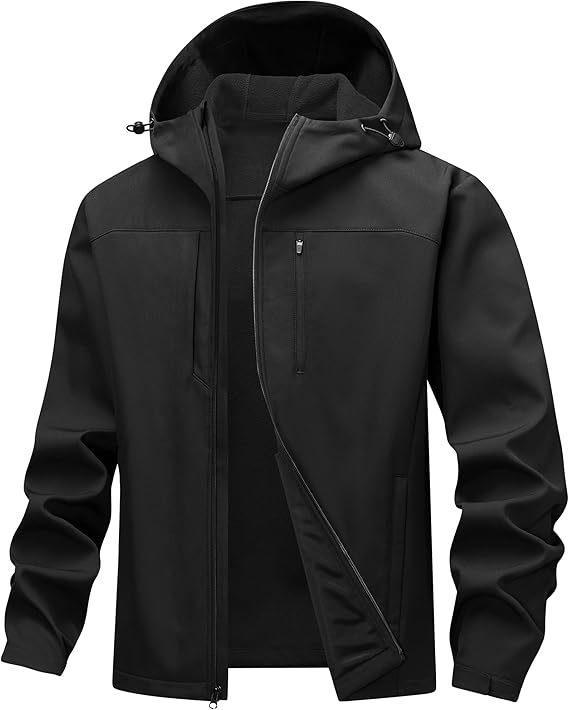 HOTSUIT Mens Softshell Jacket with Hood Water-Resistant Fleece Lined Jacket Men Lightweight Winter Coats for Hiking