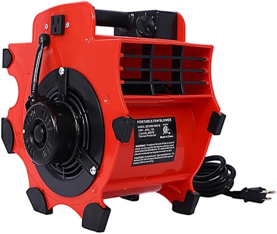 3-Speed Heavy-Duty Floor & Carpet Dryer - 300 CFM Portable Air Mover w/ 4 Adjustable Angles, Carry Handle & Dual Outlets for Basement, Garage, Car Detailing (Red)