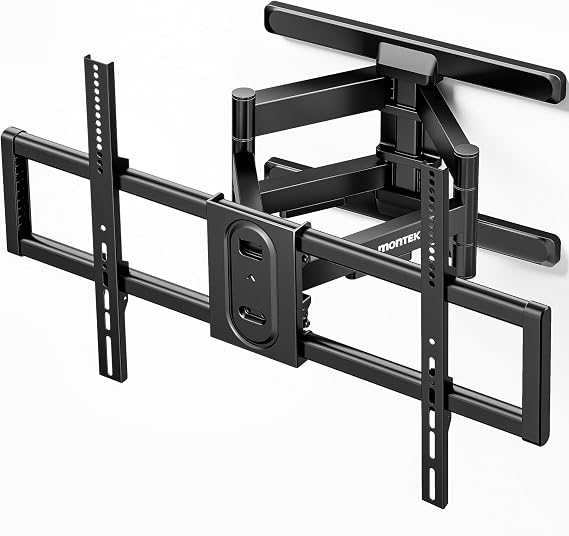 monTEK Full Motion Dual Arm TV Wall Mount for 43-90 Inch TVs | TV mount bracket holds 150 lbs, Max VESA 800x400mm, fits 16/18 in wood studs, extends 22 in, tool-free tilt/swivel/level