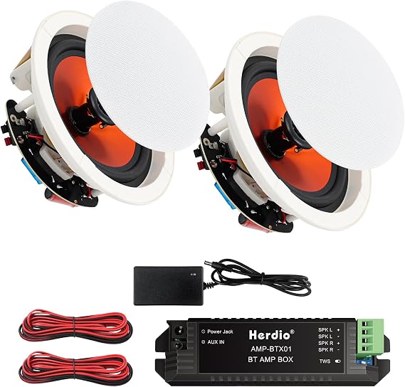 Herdio 4 Inch Bluetooth Ceiling Speakers Max Power 240 Watts 2 Way Flush Mount in Wall Speaker Great for Bathroom, Kitchen,Living Room,Office(1 Pair)