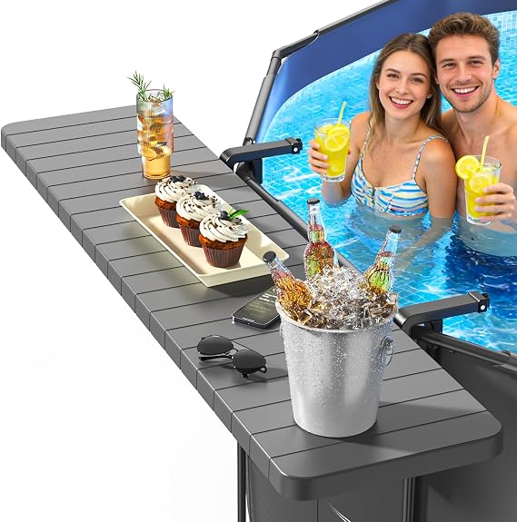 Pool Bar & Pool Side Table, Pool Accessories for Above Ground Pool | Heavy-Duty Pool Bar for Above Ground Pools with 49"9.6" Rust-Free ABS Top, Fits 4.4 Rails, Holds 110 lbs for Frame Pools