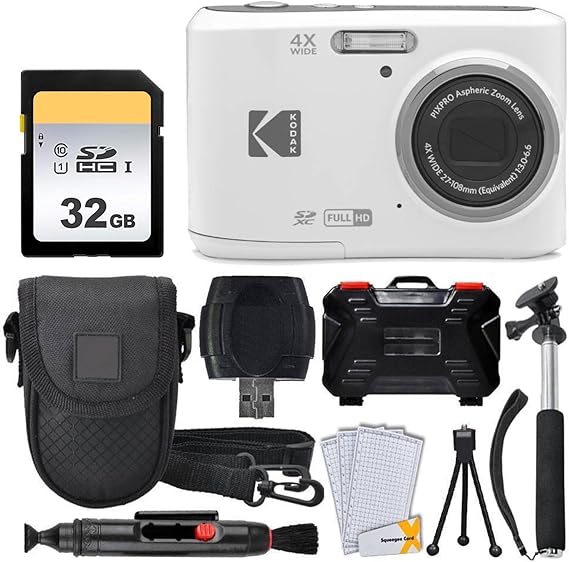 Kodak PIXPRO FZ45 Digital Camera (White) + 32GB Memory Card + Point and Shoot Camera Case + Extendable Monopod + Lens Cleaning Pen + LCD Screen Protectors + Table Top Tripod Ultimate Bundle