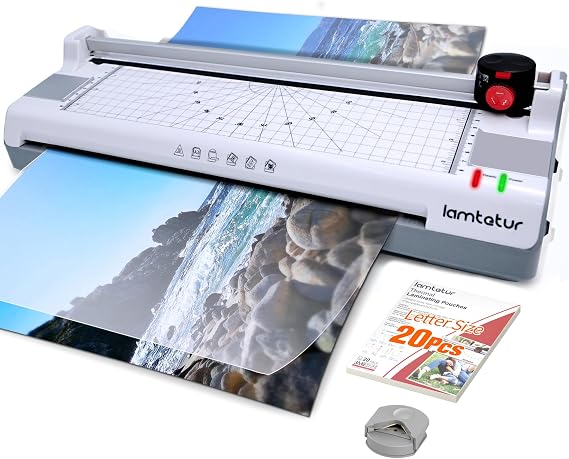 Lamtetur Thermal Laminator Machine 13in Wide with Letter Laminating Sheets | 7in1 Laminating Machine 11x17 wide for A3/A4/A6, Hot&Cold Lamination Office Home School Teacher,Paper Cutter, Corner Rounder