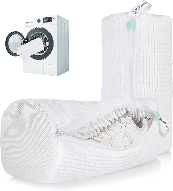 Reusable Shoe Washing Machine Bag for Family Washer-2pcs,White | Microfiber Laundry Shoe Bag, 360° Deep Clean, Anti-Deformation, Rustproof Zipper&Protective Cover, for Sneakers/Casual Shoes