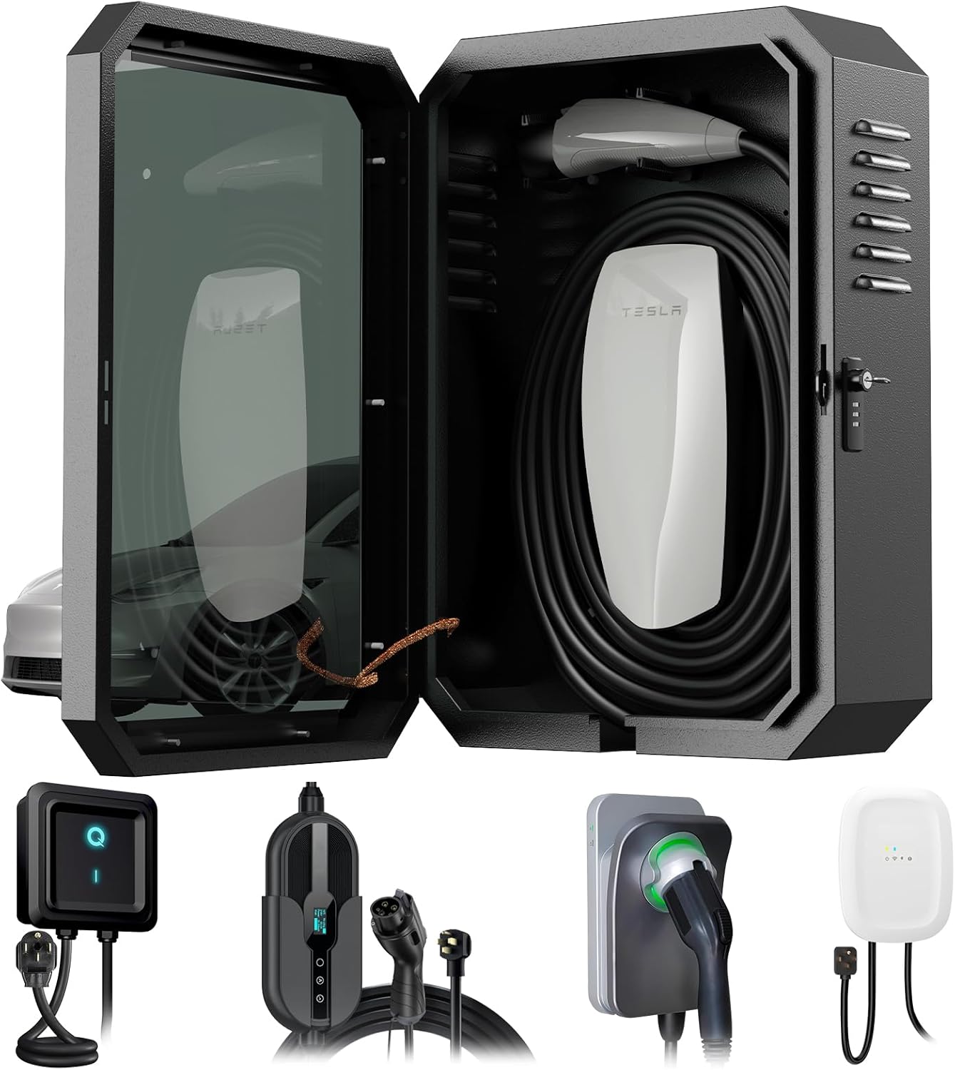 YONZEE Wall Charger Station Box for Tesla Model Y Juniper 3 S X, Electric Vehicle Car Charging Cover Protector Box for Most EV