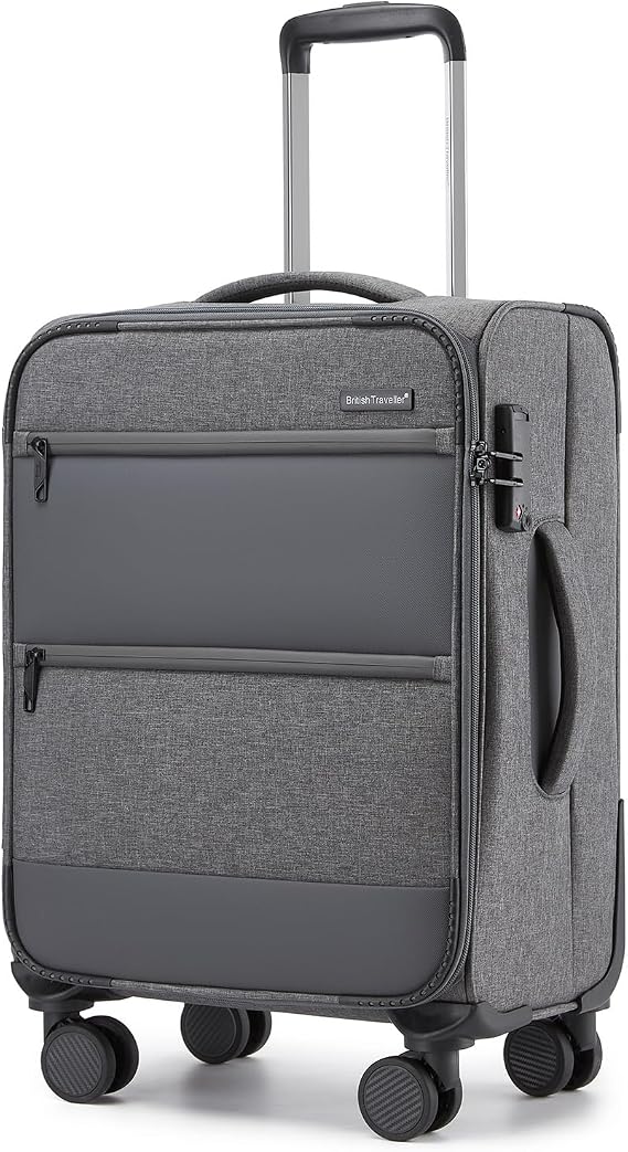 British Traveller Expandable Suitcase Hand Luggage Medium Suitcase and Large Suitcase 4 Wheels Suitcase Trolley with TSA Lock gray