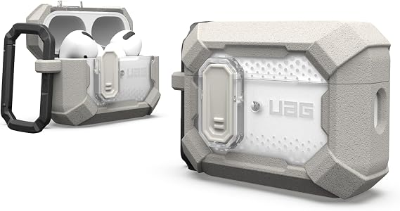 URBAN ARMOR GEAR UAG Designed for AirPods Pro 2nd Gen Case with Lock Plasma, Rugged Hard Shell Military Grade Protective Cover with Secure Lock Lid & Detachable Carabiner Clip, Titanium