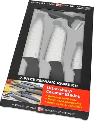 Miracle Blade IV World Class Professional Series White Ceramic 7-piece Kitchen Knife Set with Protective Blade Covers