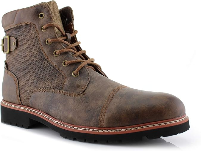 Polar Fox Men's Casual Cap-Toe Ankle Boot Collection | Lace-Up Work, Combat, and Chukka Styles