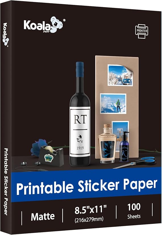 Koala Thin Sticker Paper for Inkjet & Laser Printers, Matte White