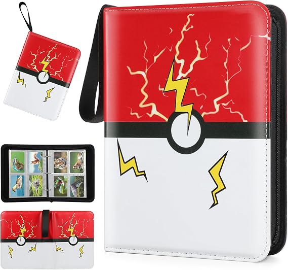 Trading Card Binder, 4 Pockets 400 Cards Holder Collector Album with 50 Removable Sleeves Compatible with Pokemon Cards Football Baseball Card Game Sports Cards Red