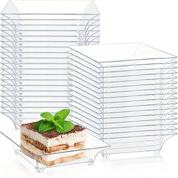 50 Pcs Mini Dessert Plates, 2.4 Inch Clear Disposable Appetizer Plates, Small Plastic Tray, Mini Plastic Dish for Sauce, Dessert, Fruit, Appetizer, Party, Wedding