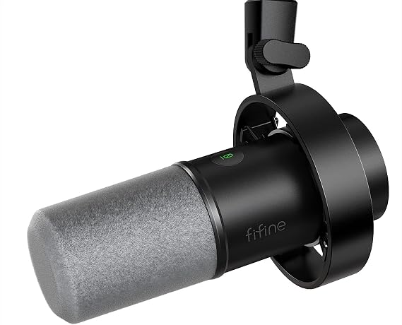 FIFINE Dynamic Podcast Microphone USB/XLR Connectivity, Cardioid Pattern Unidirectional, Includes USB Cable, Compatible with PC/PlayStation/Sound Card/Mixer, Earphone Output Terminal, One-Touch Mute