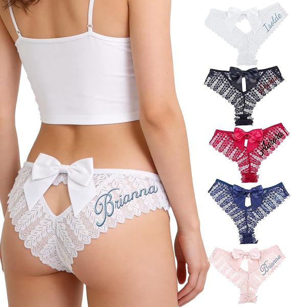 Personalized Mrs Bride Lace Thong for Women, Custom Name Wedding Thong | Embroidered Bride Underwear, Breathable Lace Lingerie, Bridal Shower Honeymoon Bachelorette Party Valentines Gift for Her