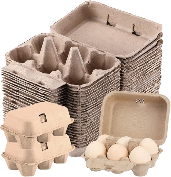 20 Pack Paper Egg Cartons for Chicken Eggs, Half Dozen Egg Storage Trays Bulk, 6 Count Egg Storage Containers Holder for Family Farm Market Fridge Storing Chicken Duck Eggs