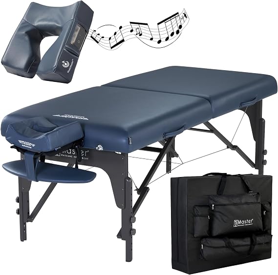 Master Massage 71cm Montclair Wider Portable Massage Table W/Bluetooth Music Face Cushion Massage Couch Foldable Beauty Bed Lash Bed Spa Couch Physiotherapy Bed, Royal Blue