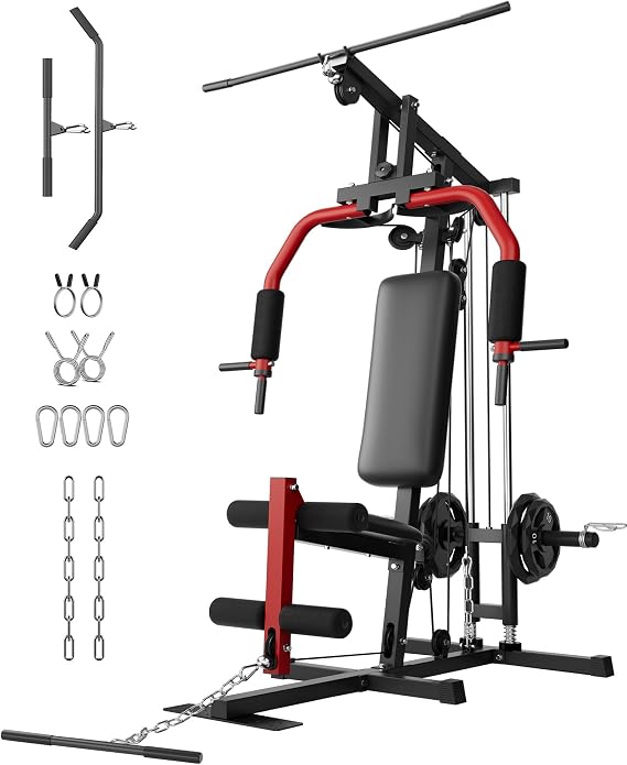GarveeTech Home Gym Equipment, Workout Weight Machine with Pulley System | 400 LBS Weight Capacity All in One Full Body Exercise Station for Strength Training, Multifunctional Compact Home Gym