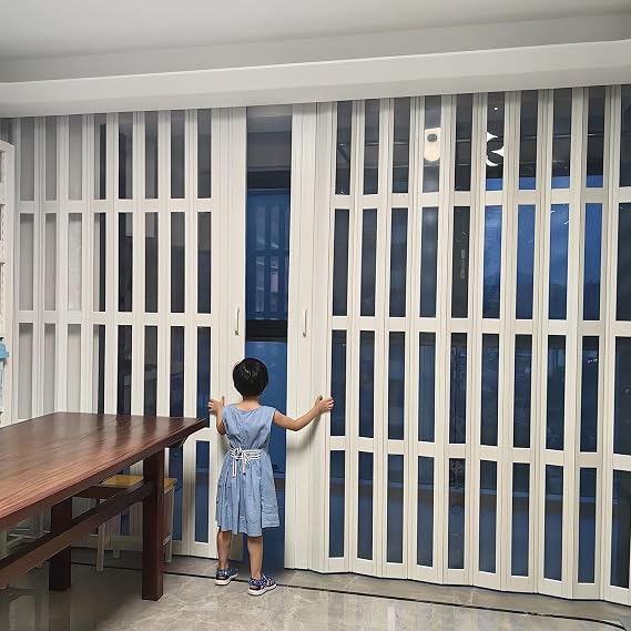 PVC Plastic Folding Sliding Door for Indoor Kitchen, Double Doors with Clear Acrylic Panel, Oak Effect, Over 1.7m, Internal Accordion Doors
