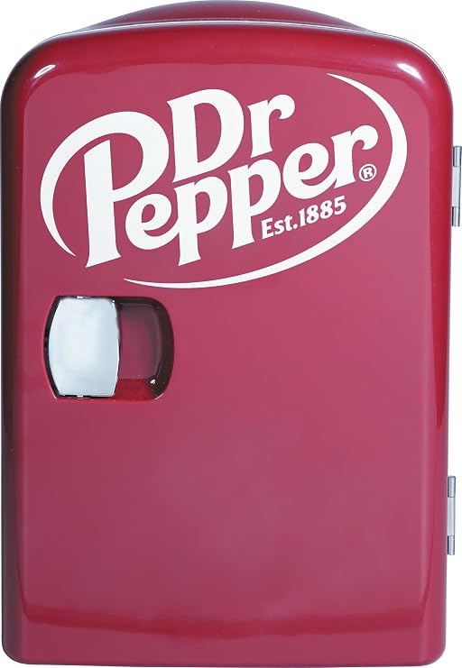 CURTIS MIS153DRP Dr. Pepper Retro Mini Portable Compact Personal Fridge Cooler, 4 Liter Capacity, 6 Cans, Makeup, Skincare, Freon-Free & Eco Friendly, Maroon