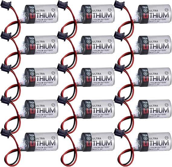 15-Pack ER3V/3.6V JZSP-BA01 1000mAh PLC Lithium Battery for Yaskawa JZSP-BA01 with Black Plug(Non-Rechargeable)