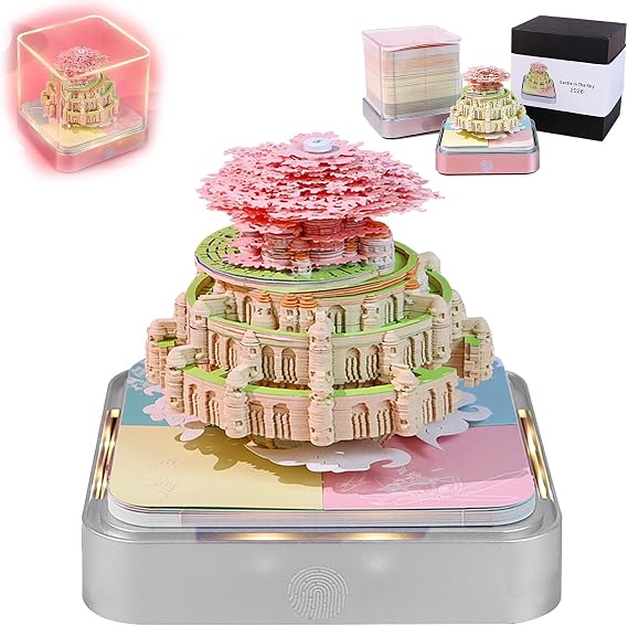 3D Calendar 2026, Time Piece Calendar 2026, Tear-Away 3D Paper Art Notepad With LED Lights, Creative DIY Paper Carving Memo Pad, Perfect for Home or Office Desk (Castle in the sky)