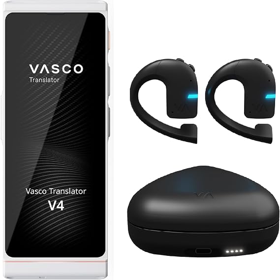 Vasco V4 Language Translator Device + Vasco Translator E1 Earbuds | Free Lifetime Internet in Almost 200 Countries