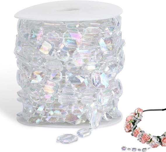 10 m Iridescent Crystal Garland Crystal Beads Garland 10 Metres Crystal Beads Garland Crystal Diamond Garland Acrylic Beads Rolls Diamond Acrylic Beads for DIY Wedding Party Decoration