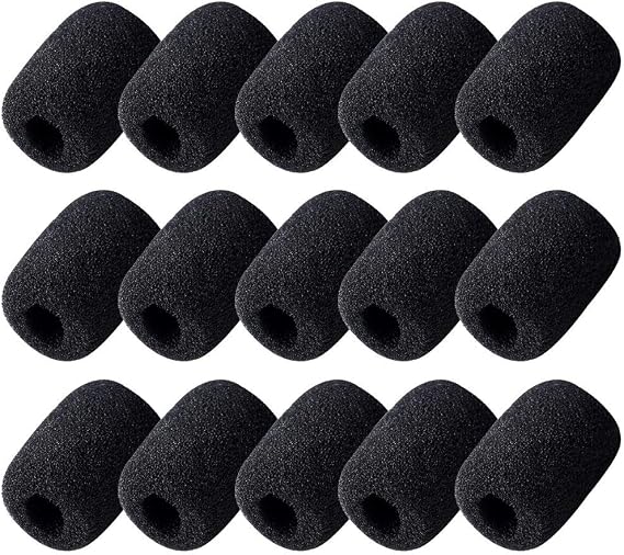15 Pack Foam Microphone Windscreen, Lapel Headset Microphone Sponge Mini Foam Cover Shield Protection for Variety of Headset (Black) | Reduces Wind Noise, Helps Block Dust And Moisture, For Variety of Headset