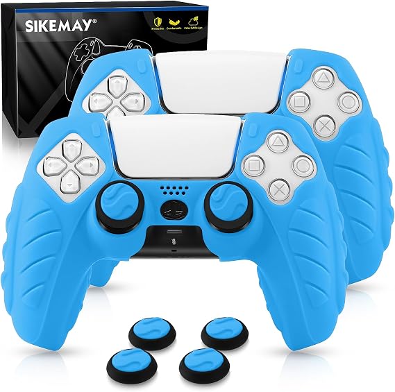 SIKEMAY PS5 Controller Cover - 2Pcs Anti-Slip Skin With 4 Grips, Soft Silicone Protective Case for Wireless Controller (Blue)