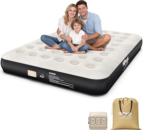 HiiPeak Inflatable Mattress, Air Bed, Double Airbed with Wireless Removable Built in Pump, Blow Up Mattress, Folding Guest Bed Self Inflating with Flocked Surface for Camping and Home Use For 2 People