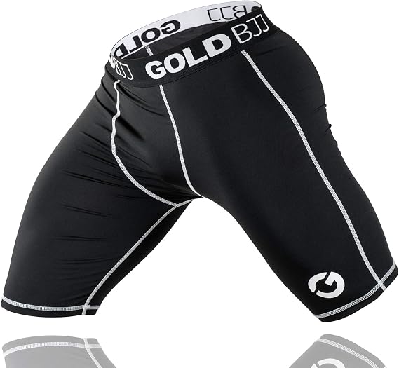 Gold BJJ Jiu Jitsu Compression Shorts - Base Layer for Gi and No-Gi Grappling - Martial Arts Short