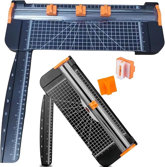 A4 Paper Cutter Paper Trimmer Portable Paper Slicer, 12 Inch Guillotine Trimmers with 3pcs Replacement Blades with Safeguard Side Ruler for Scrapbooking Craft Paper, Coupon, Label and Cardstock