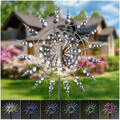 Solar Magic Windmill, Wind Catchers 360° Metal Windmill, 13.4 x 71in Metal Windmill Spinner,Silver