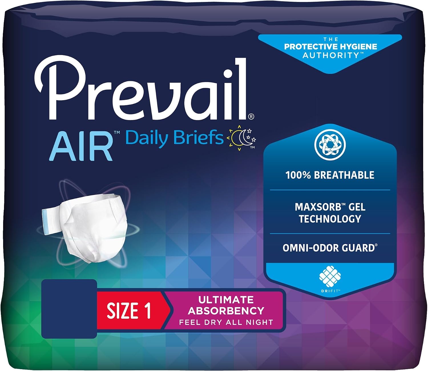 Prevail Air Plus Daily Brief - Size 1 - Breathability - Ultimate Absorbency - 20 Count