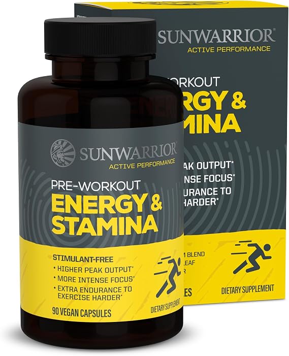 Sunwarrior Energy & Stamina Capsules, Caffeine-Free Strength Support, Mushrooms, Thai Ginger for Endurance, Power & Faster Recovery 60 Vegan Capsules