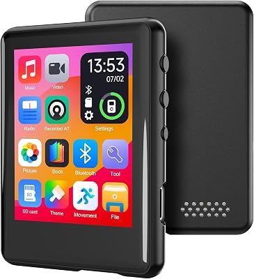 MP3 Player with Bluetooth 5.4, Touch Screen Music Player with Speaker, FM Radio, Voice Recording, Supports 512GB SD Card and Includes Earphones for Portable Use During Running and Sports