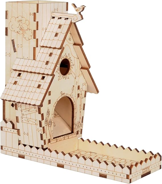 CZYY Bird Feeder Dice Tower with Tray, Compatible with Wingspan | Bird Feeder Design, Fits Dice Up to 30 mm, Detachable Tower & Tray, Folds for Storage, Birch Plywood, No-Glue Assembly