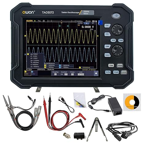 OWON TAO3072 2CH 8 inch Handheld Digital Oscilloscope with 70MHz Bandwidth and 1GS/s Sample Rate, 4 1/2 Digitals Multimeter with 8-Bit High Resolution ADC,SCPI, and LabVIEW Supported