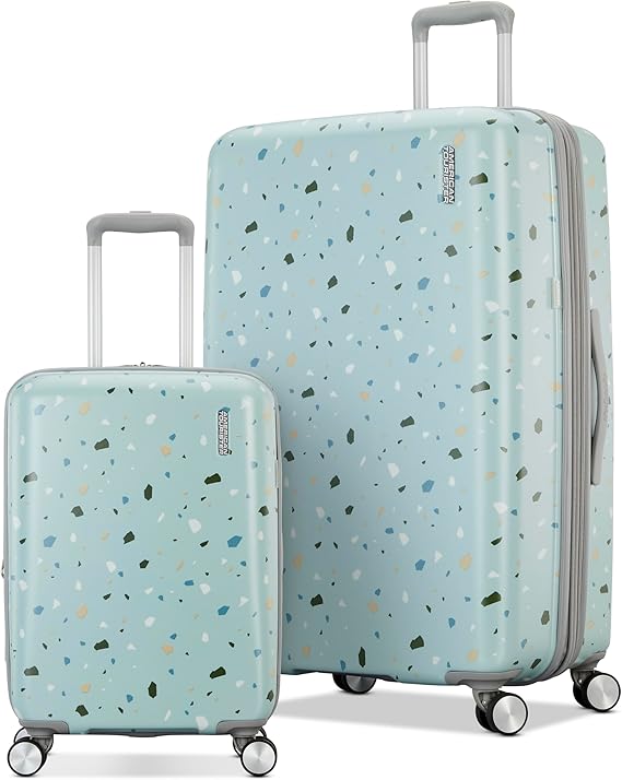 American Tourister Moonlight Hardside Expandable Luggage with Spinner Wheels, Blue Terazzo, 2-Piece Set (20/28)