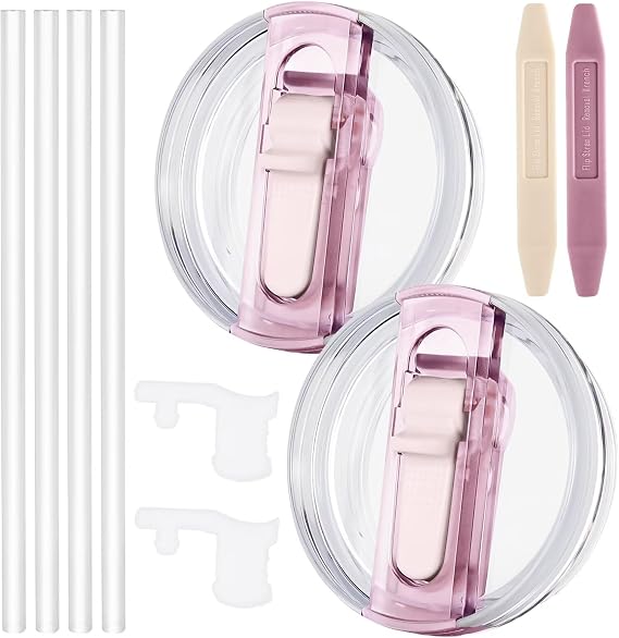 2 Pack Leak Proof Lid for 40oz Stanley H2.0 Quencher, No Spill Lids Replacement 40oz for Stanley ProTour, with Removable Nozzle (Rose Quartz+Rose Quartz)