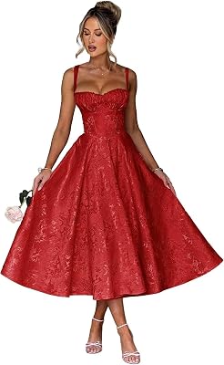 Eightale Satin Jacquard Prom Dress with Bow Tea Length Floral Midi Formal Evening Party Gown