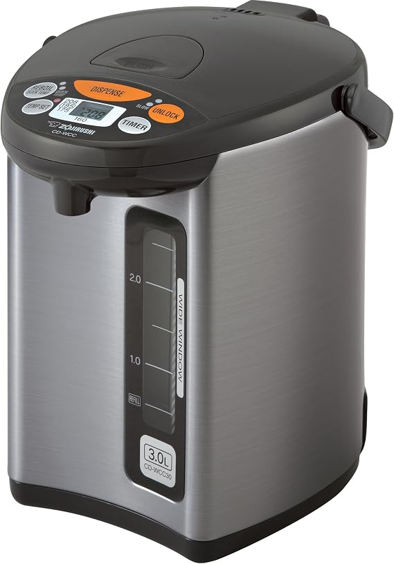 Zojirushi Micom Water Boiler and Warmer CD WCC30, 3.0l, 101 Oz (Silver) | Four heat settings, Quick Temp mode, actual temperature display, timer